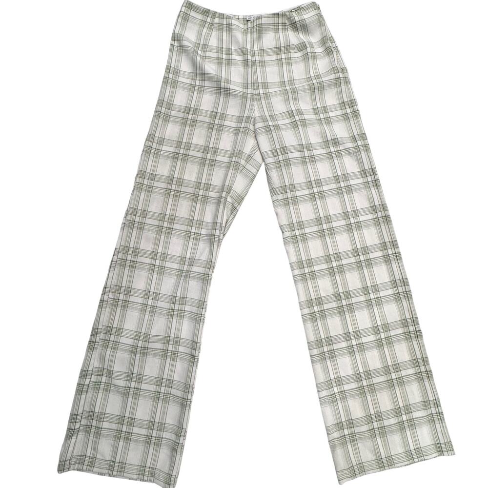 Green Plaid Straight Leg Pants Women's Small Minimalist Academia Coastal Cottage - Picture 2 of 13